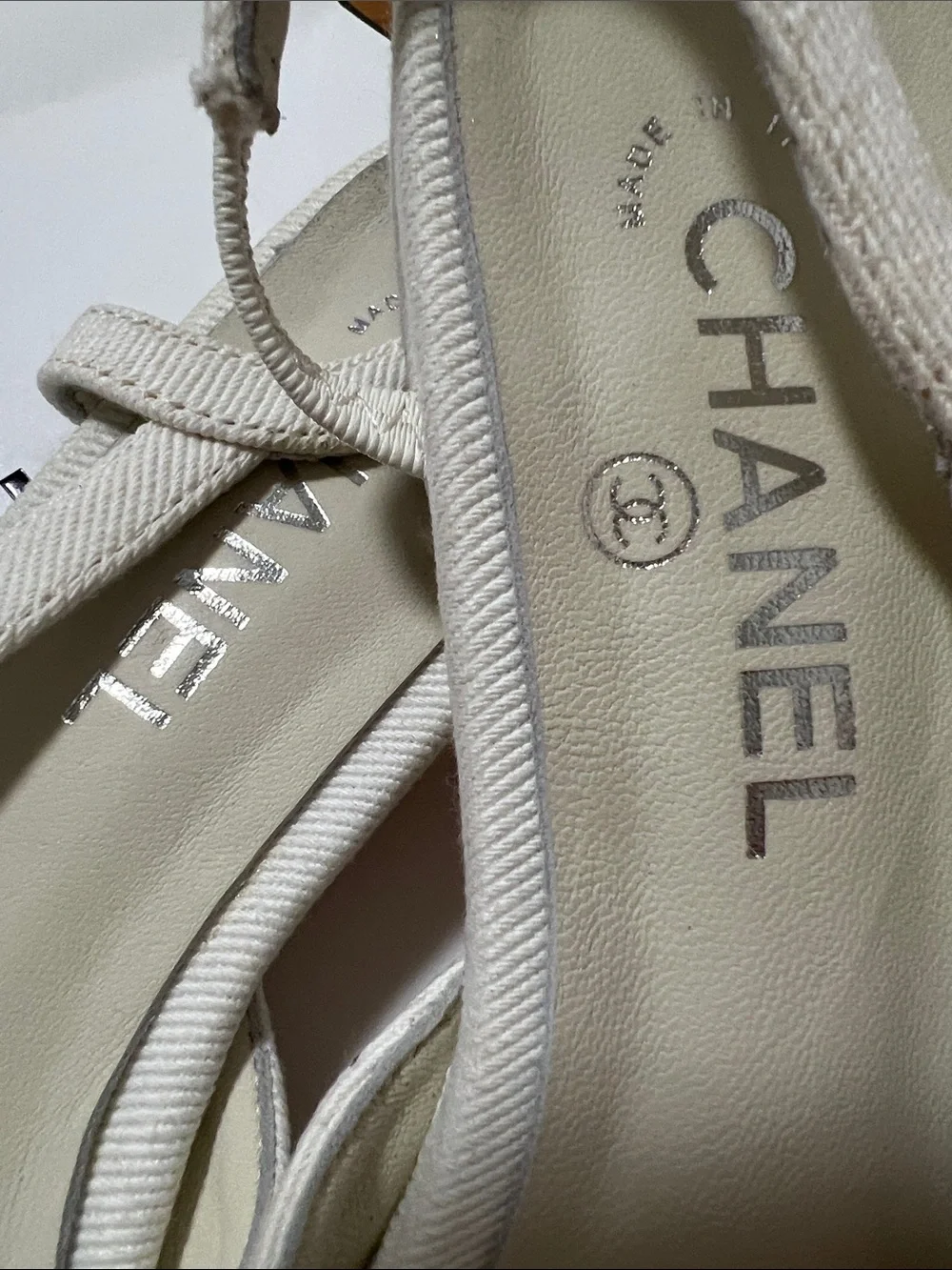 CHANEL Cream and Beige Canvas Slingback